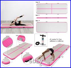 Inflatable Gymnastic Tumbling Mat Air Track Floor Home Yoga Taekwondo Pump Pink