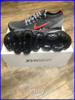 New Nike Air VaporMax Flyknit 3 Iron Grey Track Red Mens Size 10.5 CT1270-001