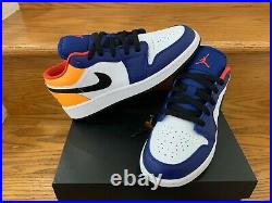 Nike Air Jordan 1 Low White Blue Track Red 553560-123 Boys Kids GS Sz 4.5Y-7Y DS