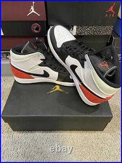 Nike Air Jordan 1 Mid SE Track Red Black Toe White Union Size 11.5 852542-100