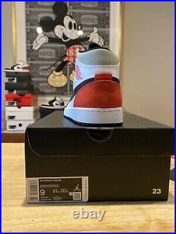 Nike Air Jordan 1 Mid SE Track Red Black Toe White Union-Style 852542-100 Sz 9