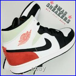 Nike Air Jordan 1 Mid SE White/Blk/Igloo/Track Red 852542-100 Men's Size 10 NEW