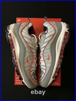 Nike Air Max 98 Particle Grey Track Red CI3693-001 Mens 9.5-11.5
