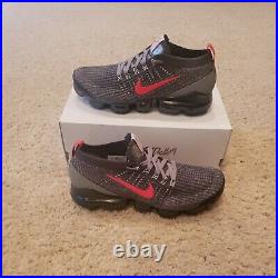 Nike Air Vapormax Flyknit 3 Grey Track Red CT1270-001 Mens Size 9.5 No Lid