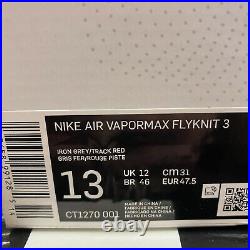 Nike Men's Air Vapormax Flyknit 3 Grey Track Red Running CT1270-001 Mens Sz 13
