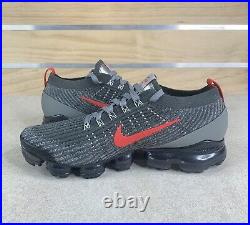 Nike Men's Air Vapormax Flyknit 3 Grey Track Red Running CT1270-001 Mens Sz 9.5