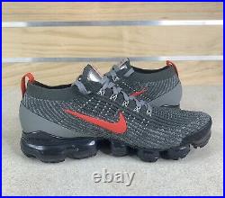 Nike Men's Air Vapormax Flyknit 3 Grey Track Red Running CT1270-001 Mens Sz 9.5