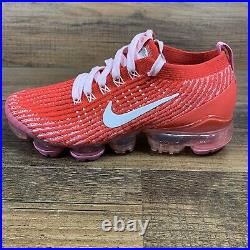 Nike Women's Air VaporMax Flyknit 3 Track Red White Pink CU4756-600 Size 8