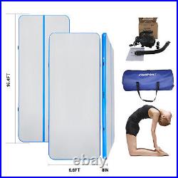 Upgrade 16.4Ft Blue Air track Inflatable Gymnastics Mat Training Sports thicker